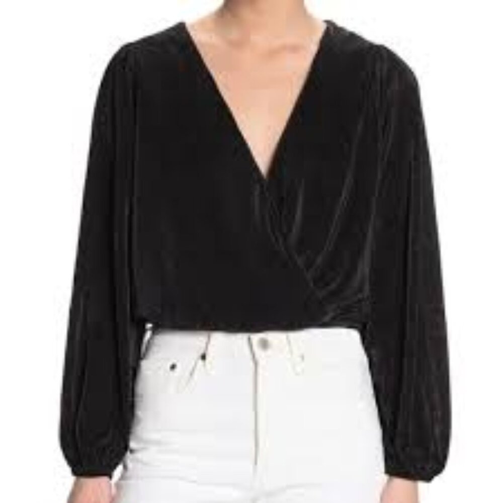 ASTR The Label Black Primadonna Wrap Top Micro Accordion Pleated Blouse